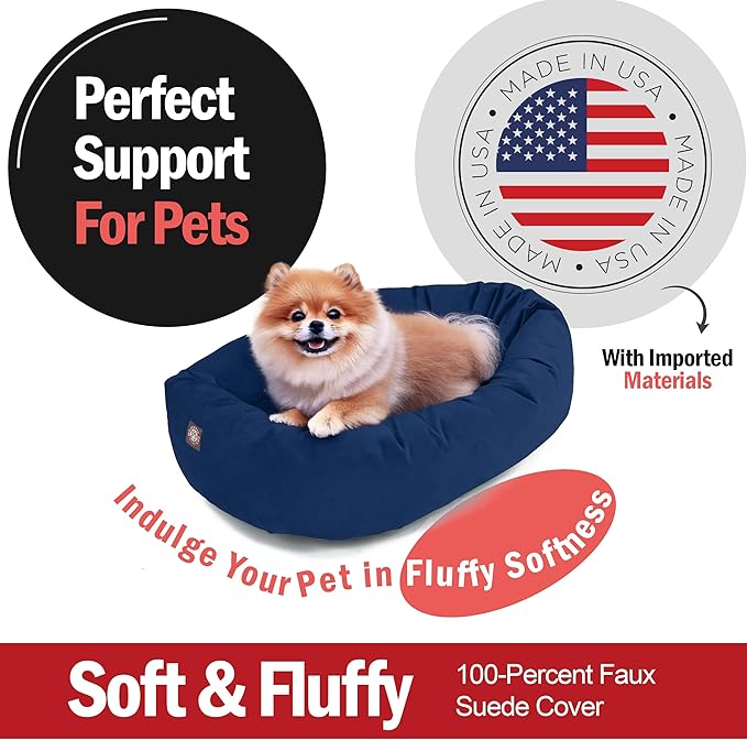 Majestic Pet 24 Inch Suede Calming Dog Bed Washable – Cozy Soft Round Dog Bed with Spine Support for Dogs to Rest Their Head - Fluffy Donut Dog Bed 24x19x7 (Inch) - Round Pet Bed Small – Navy (2025)