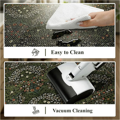 Collive Anti Fatigue Kitchen Rugs Sets of 2, Non Slip Waterproof Kitchen Mat Spring Vintage Floral Runner Rug, Ergonomic Comfort Desk Rugs for Floor, 20" x 47" + 20" x 32", Dark Green