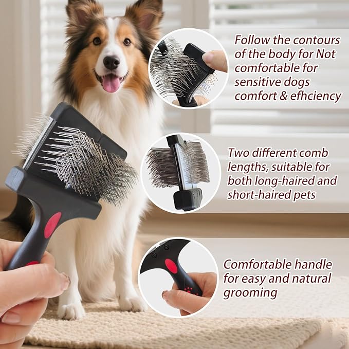 Double-Sided Slicker Brush for Dogs Flexible Soft-Tip Dog Brush Professional Pet Grooming Brush for Dogs,Poodles,Doodles,Golden,Labradoodles Remove Loose Hair/Undercoat/Tangles