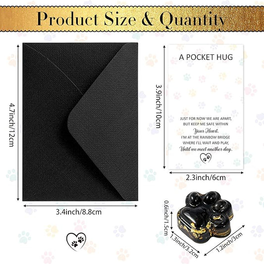 Loss of Pet Sympathy Gift - Black Obsidian Mini Paw Pocket Hug with Memorial Card Envelope Remembrance Bereavement Gift for Loss of Dog Cat Sympathy Favor Adult Pet Lover Stress Relief Toy