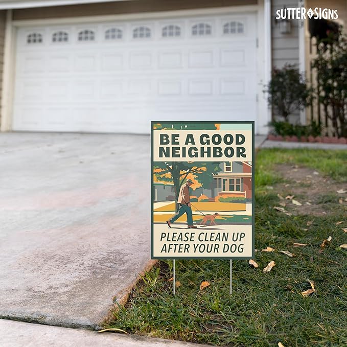 2pk Clean Up After Your Dog Signs | No Dog Poop Signs for Yard Lawn | Corrugated Plastic with H-Frame Metal Stakes, 9" x 12"