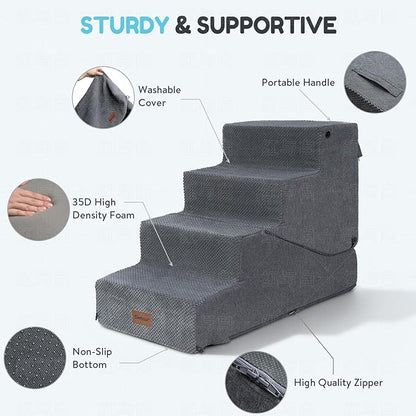 5-Step Dog Stairs and Ramp for Small Dogs and Cats, Pet Steps for High Bed with Non-Slip Bottom, Grey