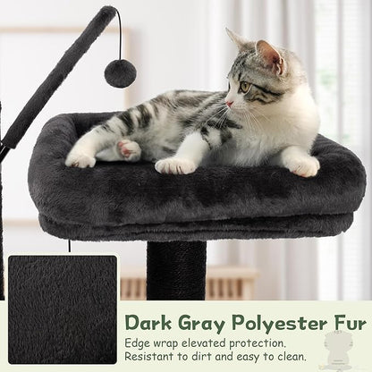 KAMABOKO Gothic Cat Tree, 73.6in Black Cat Tower with Coffin Bed, Big Tall Cat Condo with Sisal Scratching Posts, Scratching Ramp and Comfort Basket for Indoor Cats