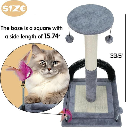 ROYPET Multifunctional Cat Scratching Posts for Indoor Kittens,Cat Scratching Posts for Play and Activity,Scratching Posts with Feather Toys, Hanging Balls and Self-Grooming Brush,Grey