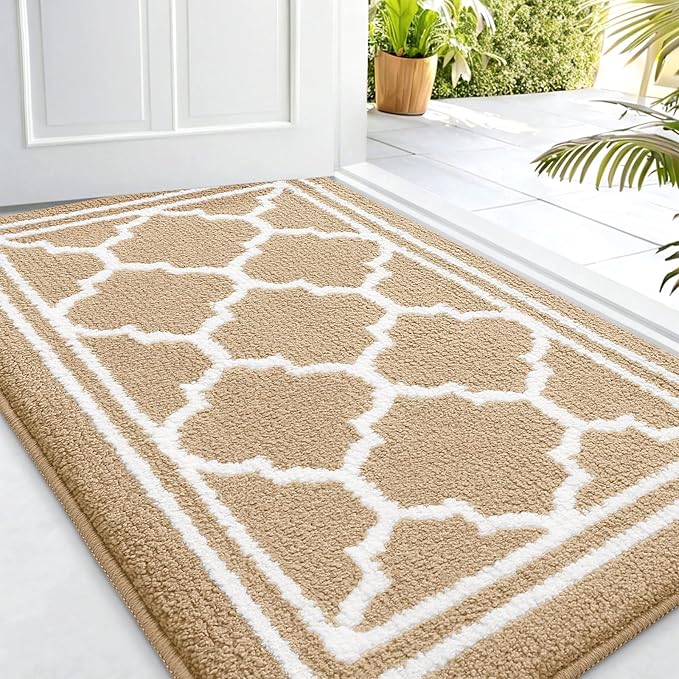 Buganda Indoor Door Mat, Dirt-Resistant and Absorbent Doormat, Anti-Slip, Low Profile Floor Mats for Inside Entryway, Front, and Back Door Entrance (32x20 Inches, Beige)