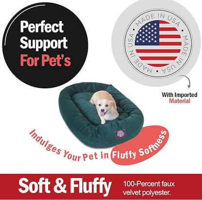 Majestic Pet 32 Inch Micro Velvet Calming Dog Bed Washable – Cozy Soft Round Dog Bed with Spine for Head Support - Fluffy Donut Puppy Mat 32x23x7 (inch) Medium – Marine