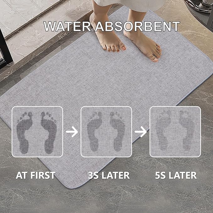 Indoor Door Mat, 1/10 in Ultra Thin Door Mat, Non-Slip Natural Rubber Backing Inside Doormat, Washable, Low-Profile Entrayway Mats, Durable Dirt Trapper for Various Entrance, 29''X17'' Grey