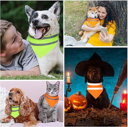 Saintrygo 2 Pieces Dog Bandanas Reflective Dog Scarf Yellow Orange High Visibility Safety Camping Puppy Bandanas Triangle Bibs for Medium Large Pets Cats Puppy(13-18.5 Inches,Halter Neck)