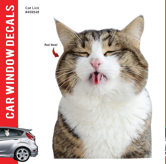 LEMONSODA Cat Car Window Decals Funny 3D Weatherproof Decals (Cat Lick)