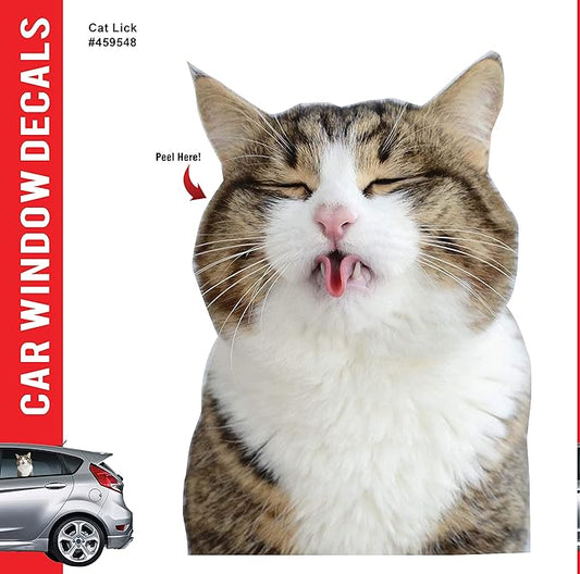 LEMONSODA Cat Car Window Decals Funny 3D Weatherproof Decals (Cat Lick)