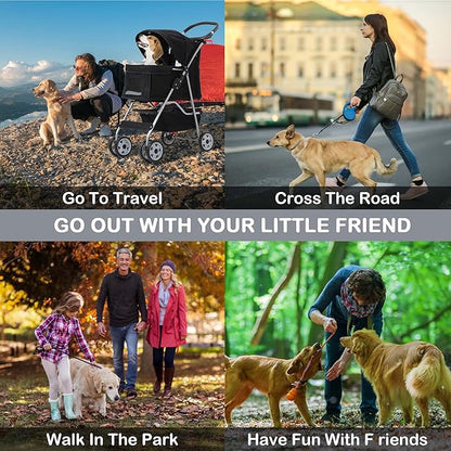 4 Wheels Pet Stroller Waterproof,Travel Stroller for Small Medium Dogs & Cats,Easy Fold with Removable Liner,Storage Basket,Black