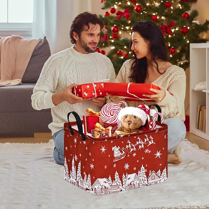 Christmas Basket Box Hamper Storage Basket Collapsible Organizer Bin Gift Shelf Baskets for Home and Kitchen Storage