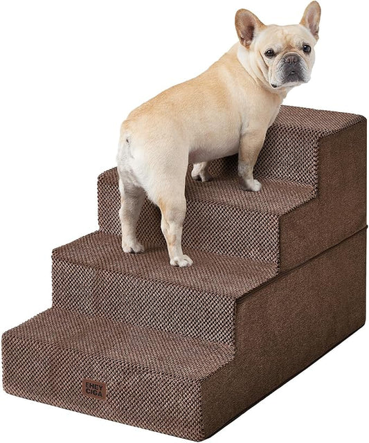 EHEYCIGA Dog Stairs for Bed 20" H, 4-Step Extra Wide Dog Steps for High Bed, Pet Steps for Small Dogs and Cats, Non-Slip Balanced Pet Ramp Indoor, Brown