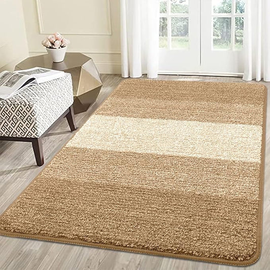 Smiry Dog Door Mat for Muddy Paws, Absorbs Moisture and Dirt, Low-Profile Entryway Mat with Non-Slip Backing, Entry Indoor Outdoor Doormat for Inside Floor (59x35 Inches, Camel, Striped)