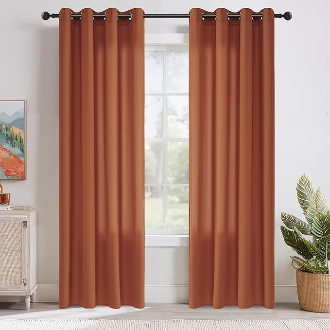 NICETOWN Burnt Orange Sheer Curtains 84 inches Long 2 Panels for Living Room, 52" Wide Grommet Window Drapes for Nursery- Home Decoration Light Filtering Elegant Window Treatment
