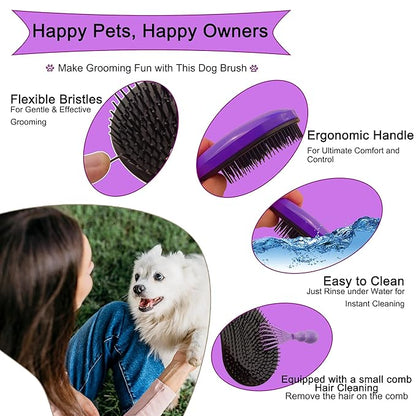 Gentle Grooming Puppy Brush with Gift Box ， Fit for Small Dog ， Yorkie, Shih Tzu, Maltipoo, Maltese and Pomeranian ，Toy Poodle Accessories, Soft Bristle (Dark Purple)