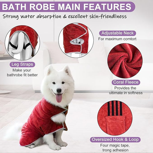 Dog Towel, Gimilife Dog Bathrobe Pet Grooming Towel Drying Coat Robes for After Bath Collection Absorbent Microfiber Towels Dogs Bath Towels for Drying Dogs Small Medium Large