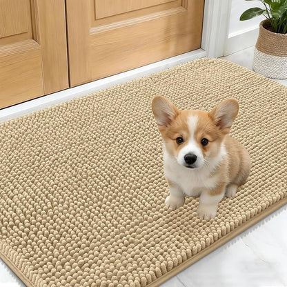 OLANLY Dog Door Mat for Muddy Paws 24x16, Absorbs Moisture and Dirt, Absorbent Non-Slip Washable Doormat, Quick Dry Chenille Mud Mat for Dogs, Entry Indoor Entryway Carpet for Inside Floor, Beige