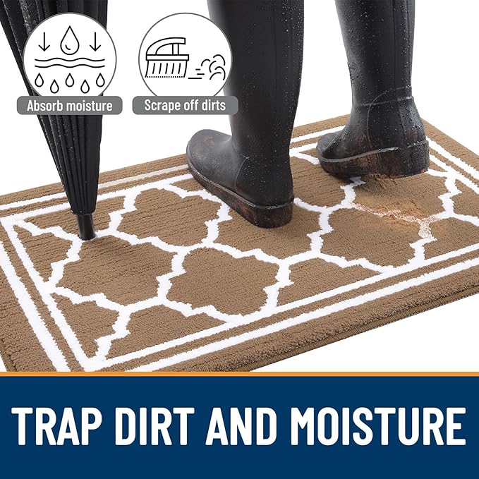 Buganda Indoor Door Mat, Dirt-Resistant and Absorbent Doormat, Anti-Slip, Low Profile Floor Mats for Inside Entryway, Front, and Back Door Entrance (48x32 Inches, Brown)