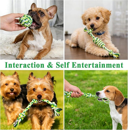 ASOCEA 5 Pack Dog Rope Toys Cotton Puppy Teething Rope Durable Chew Toys for Boredom Small Medium Dogs Interactive Tug Toy for Training Fetching （Green）
