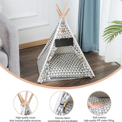 Pet Teepee, Portable Pet Tents for Small Dogs or Cats, Puppy Sweet Bed Washable Dog or Cat Houses with Cushion(Grey2,24in)
