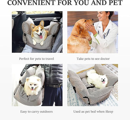 Johnear Dog Car Seat for Medium Pets Under 55 lbs - Pet Booster Travel Bed With 2 Pockets and Safety Leash, Detachable Washable Carrier Handbag Cushion Couch 30*20.5 inches