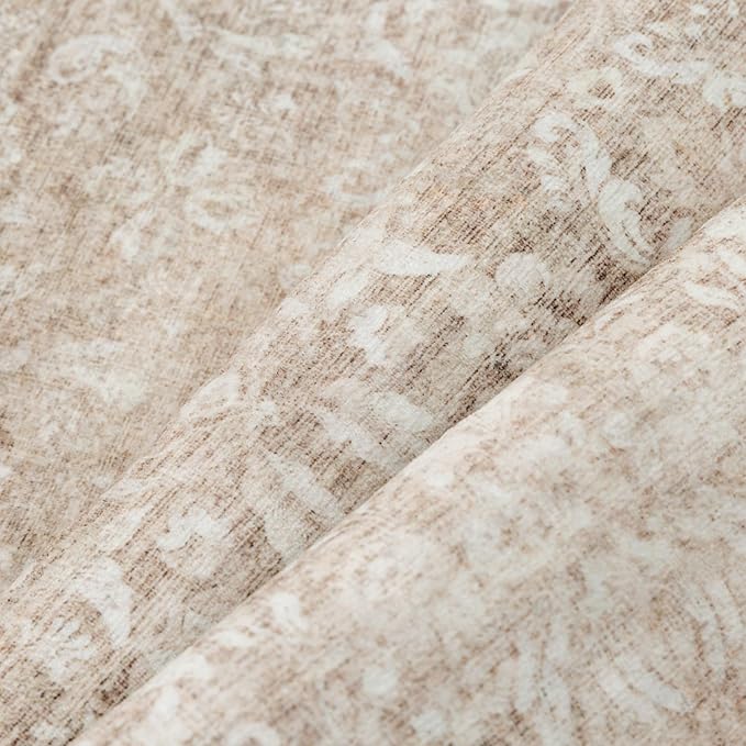 2x6 Runner Rug Washable Beige Vintage Hallway Kitchen Carpet Indoor Non Slip Small Low Plie Thin Bedroom Bathroom Rug Retro Accent Throw Dining Living Room
