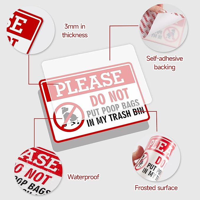 2PCS Please Do Not Dispose Poop Bags in This Trash Bin Stickers, Self-Adhesive Weatherproof Do not Throw Dog Poop Bag in The Trash Sign, Trash Can Stickers for House，Yard，Restaurant（5.9" x 3.9"）