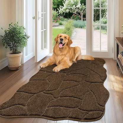 BSICPRO Large Dog Mat for Muddy Paws, 32x47 Dirt Trapper Long Door Mat, Non-Slip Washable Mud Mat for Dogs, Polyester Microfiber Soft Pet Rug Mat for Entryway, Patio (Brown)