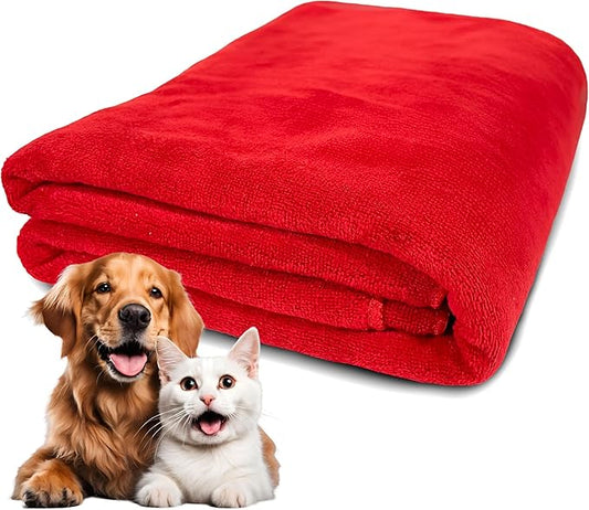 Extra Large Dog Towel Soft Absorbent Bath Pet Towels for Drying Dogs, Elastic Terry Microfiber Soft Towel, Machine Washable, Quick Dry, Multipurpose (L, XL, 2XL) (Red, L)