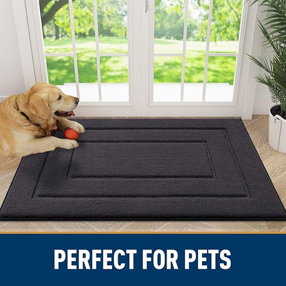 Smiry Dog Door Mat for Muddy Paws, Absorbs Moisture and Dirt, Low-Profile Entryway Mat with Non-Slip Backing, Entry Indoor Outdoor Doormat for Inside Floor (30x20 Inches, Dark Grey, Bordered)