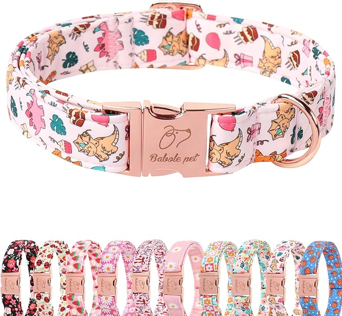 Cute Dinosaur Dog Collar - Adjustable Cartoon Girl Dog Collars for Puppy & Tiny Dogs, Heavy Duty Metal Buckle Pet Collar, Pink Dino, XS