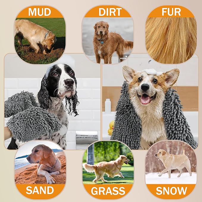 Microfiber Dog Towels for Drying Dogs, Super Absorbent, Soft and Quick Drying Pet Grooming Towel, 31Inch X 13Inch, Perfect Pets' Shower & Bath Supplies for Dog and Cat, Machine Washable, Grey