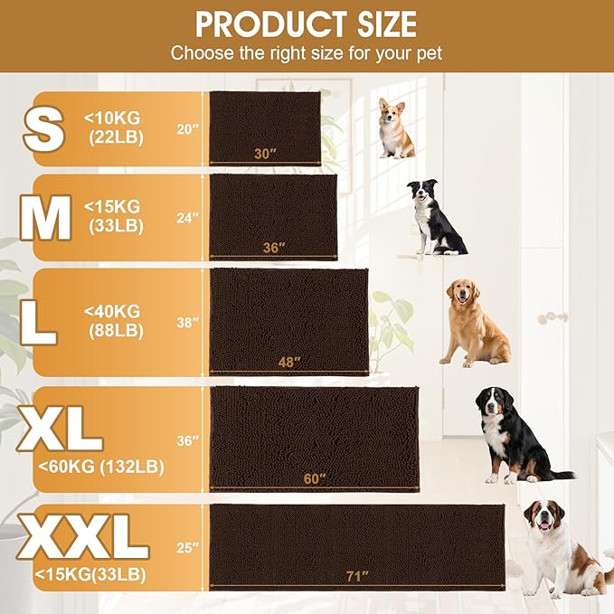 IM HOME Dog Door Mats for Muddy Paws, 30" X 20" Chenille Absorbent Doormat, Non Slip Heavy Dog Rugs for Muddy Paws, Soft Indoor Door Mat for Entryway, Mud Paw, Inside Floor, Brown