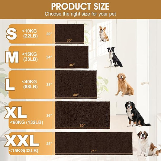 IM HOME Dog Door Mats for Muddy Paws, 30" X 20" Chenille Absorbent Doormat, Non Slip Heavy Dog Rugs for Muddy Paws, Soft Indoor Door Mat for Entryway, Mud Paw, Inside Floor, Brown