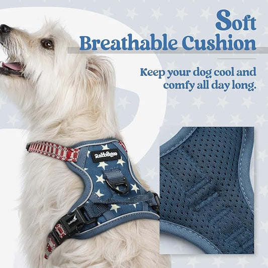 rabbitgoo Dog Harness No Pull with 2 Leash Clips, Adjustable Soft Padded, Reflective Oxford No Choke Pet Vest with Easy Control Handle for Large Dogs, Blue Star, XS