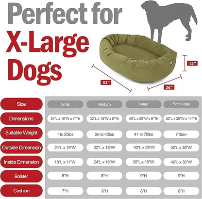 Majestic Pet 52 Inch Suede Calming Dog Bed Washable – Cozy Soft Round Dog Bed w/Spine Support for Dogs to Rest Head - Fluffy Donut Dog Bed 52x35x11 (Inch) - Round Pet Bed X- Large – Sage (2025)