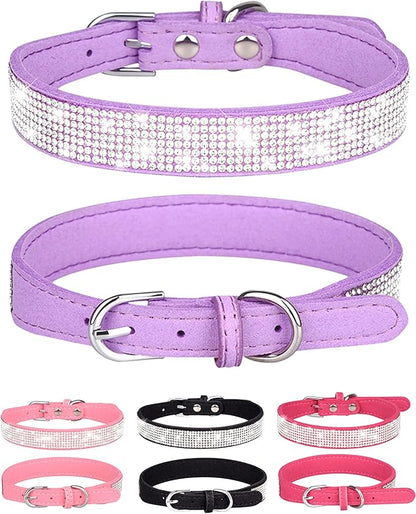 Bling Dog Collar for Small Medium Large Dogs, Rhinestone Dog Collars for Girl and boy Dog, Diamond Puppy Collars, Adjustable Leather Suede SOFE Cat Collar (M(13"-15.4"/33CM-39CM), Purple1)