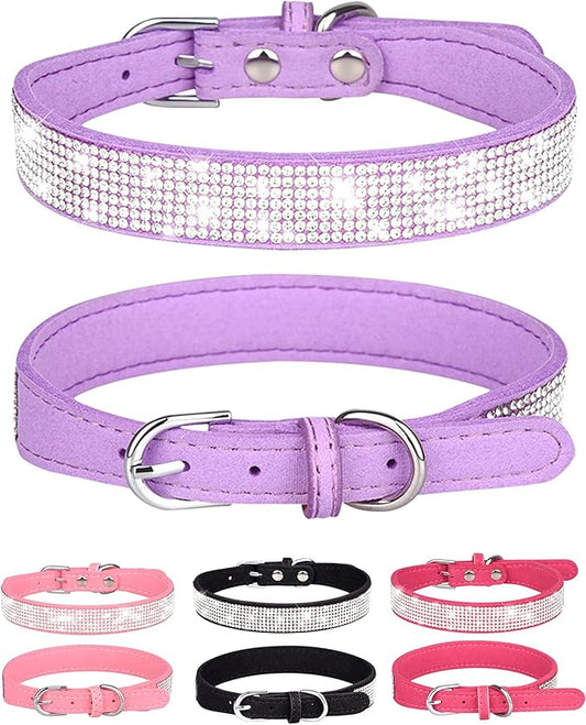 Bling Dog Collar for Small Medium Large Dogs, Rhinestone Dog Collars for Girl and boy Dog, Diamond Puppy Collars, Adjustable Leather Suede SOFE Cat Collar (L(15"-18.1"/38CM-46CM), Purple1)