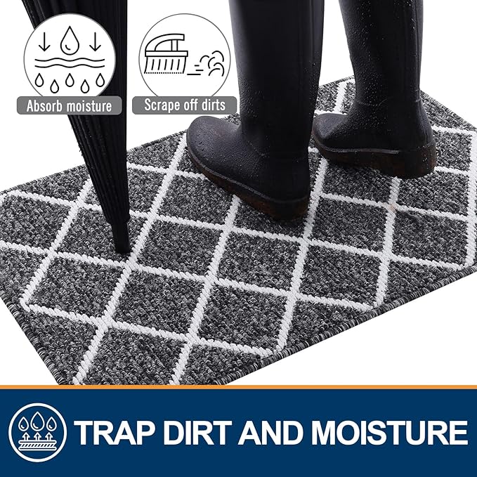 Finchitty Indoor Door Mat, Dirt Resistant and Absorbent, Low-Profile, Non-Slip, Washable Inside Floor Mats for Front Door, Back, and Entrance, 40" x 32", Black
