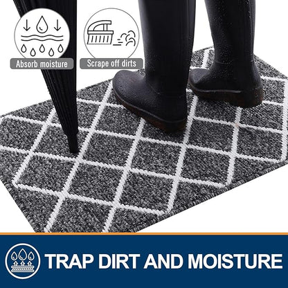 Finchitty Indoor Door Mat, Dirt Resistant and Absorbent, Low-Profile, Non-Slip, Washable Inside Floor Mats for Front Door, Back, and Entrance, 59" x 20", Black
