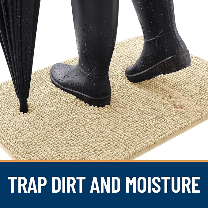 OLANLY Dog Door Mat for Muddy Paws 44x24, Absorbs Moisture and Dirt, Absorbent Non-Slip Washable Doormat, Quick Dry Chenille Mud Mat for Dogs, Entry Indoor Entryway Carpet for Inside Floor, Sand