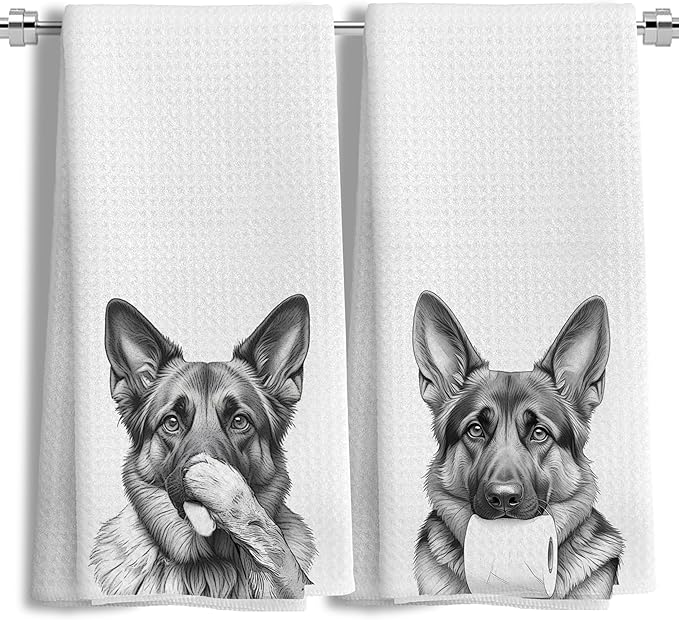 German Shepherd Gifts Kitchen Towels Set of 2，German Shepherd Gifts for Women Men Decor Accessories Hand Towels for Bathroom，Funny Dog Bathroom Hand Towels，16x24 Inch