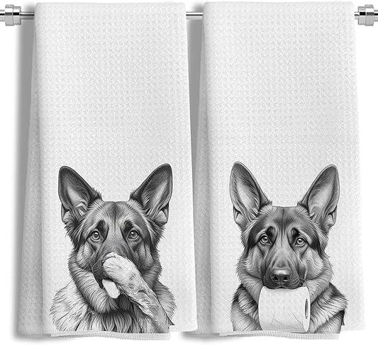 German Shepherd Gifts Kitchen Towels Set of 2，German Shepherd Gifts for Women Men Decor Accessories Hand Towels for Bathroom，Funny Dog Bathroom Hand Towels，16x24 Inch