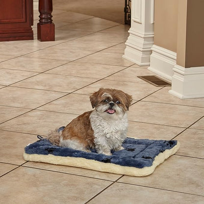 MidWest Homes for Pets XS QuietTime Reversible Paw Print Pet Bed, Soft Faux Fur & Fleece 22-Inch Crate Mat for Small Dogs & Cats, Machine Washable, Blue and Cream