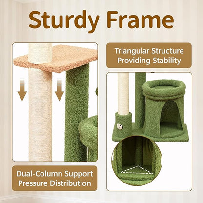 Cat Tree Tower Scratch Post Stand for Indoor, 41" Compact Palm Tree Kitten House Condo with Cozy Bed for Small Cats, Space Saving Design, Supports Climber Scratching Playing and Rest