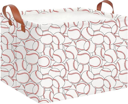 CLOCOR Rectangular Storage Basket Empty,Gift Basket,Waterproof Storage Bin with Handles,Room Decor(Stacked Baseball)