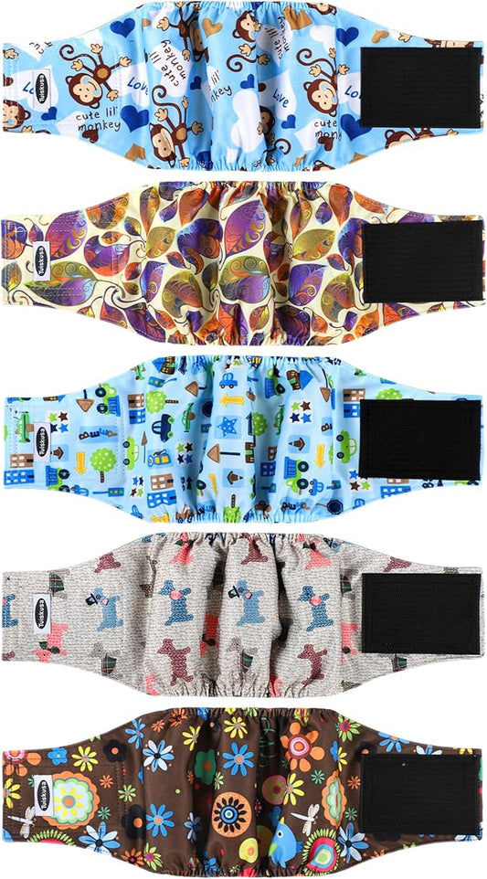 Male Dog Diapers, High Absorbing Dog Belly Bands for Male Dogs, Washable Reusable Dog Males Wraps(5 Pack)