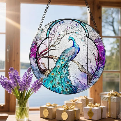 Stained Glass Window Hanging, Stained Glass Suncatcher, Peacock Sun Catcher, Window Decor, Peacock Gift, Gifts for Mothers Day, Christmas or Birthday Gift, Gifts for Her Mom Grandmother Daughter