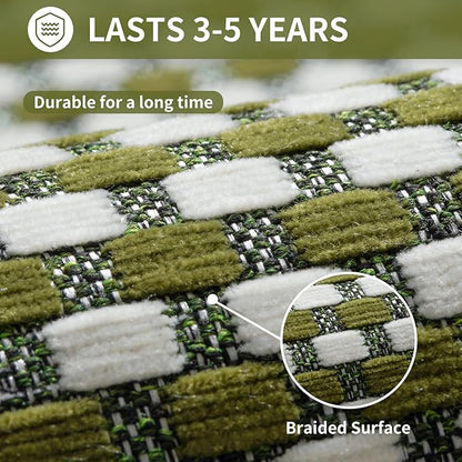 Long Kitchen Runner Rugs Kitchen Mat Non Slip Washable, Super Absorbent Soft Chenille Braided Kitchen Mats for Floor, Rubber Backing Kitchen Floor Sink Standing Mat, Easy Clean, Green 24"x71"